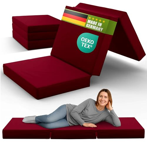 SHOGAZI Klappmatratze 100x200 x 12 cm, Gästematratze klappbar Made in Germany, Faltmatratze VERGLEICHSSIEGER, ultimativer Schlafkomfort, Orthopädischer Kaltschaum - Weinrot