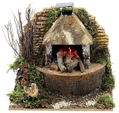 Ofen mit Holz und Flammeneffekt Krippe, 12x15x10 cm