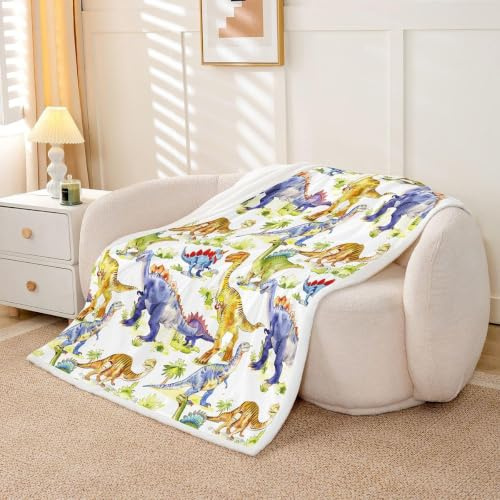 Kinder Dinosaurier Überwurfdecke Jurassic Tier Plüsch Bettdecke für Jungen Mädchen Teenager kawaii Tier Dinosaurier Fleecedecke alte Dino Sherpa Decke für Schlafzimmer Wohnzimmer Couch 100 x 130 cm