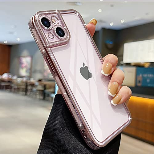 Teageo für iPhone 13 Hülle, Crystal Clear Mädchen Glitzer Diamant Muster Handyhülle Weiche Silikon Kameraschutz Kratzfest Stoßfeste Schutzhülle for iPhone 13 6.1 inch, Lila