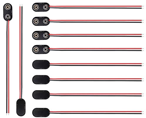 9V Battery Clip Connector PP3 Battery Snap Connector Plastic Battery Snap I-type Cable Lead with 150 mm Flying Leads, 10pcs (Hard)