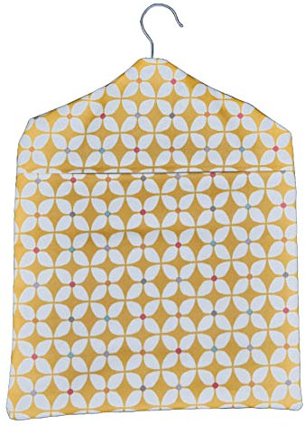 Jolee Fabrics Premium Oilcloth Peg Bags with Wooden Hanger - Large Waterproof Peg Bag, Clothes Clip Storage Perfect for Any Washing Line(Ochre Marguerite)