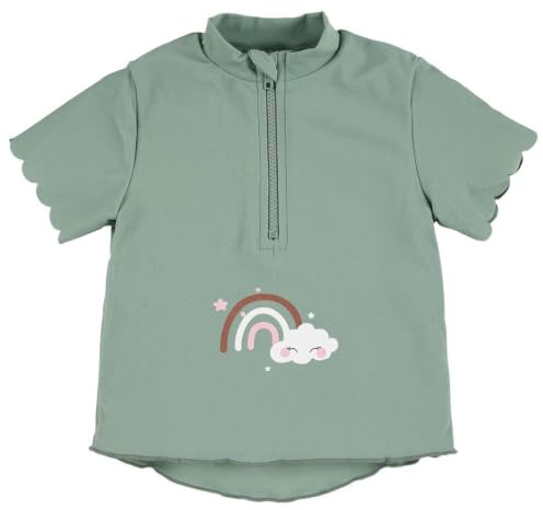 Sterntaler Badeshirt Regenbogen – UV-Schutz 50+ Kurzarm Schwimmshirt Mädchen – Badeoberteil mit Regenbogen Druck, Reißverschluss & Stehkragen – steingrün, Größe 116