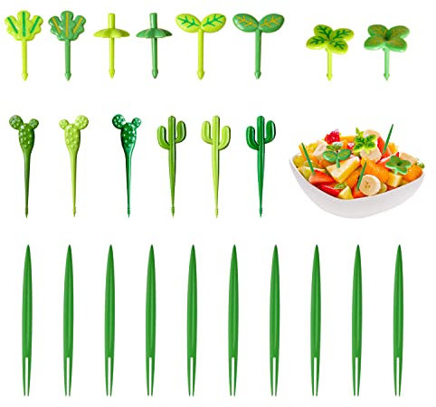 Paquete de 24 tenedores de frutas, mini palillos de dientes con patrón de plantas, reutilizables, accesorios fiambreras, palillos portátiles palillos dientes,frutas, postres, decoración tartas