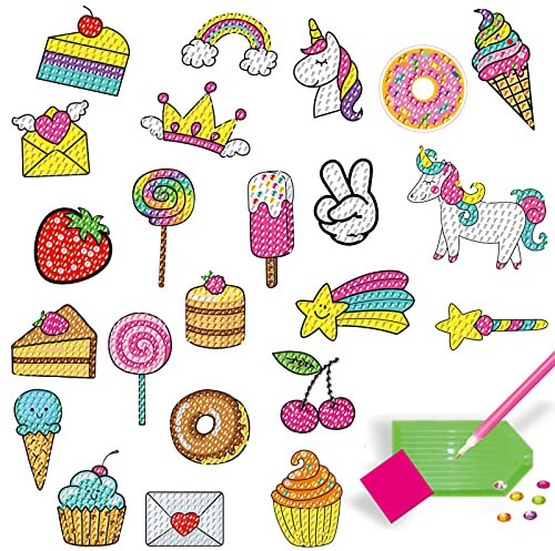 VEGCOO 24 Stück Diamond Painting Kinder, 5D Diamant Aufkleber Kit, Diamond Malerei Aufkleber, DIY Mosaik Set Kinder, für Mädchen Notebook, Cup,Geburtstagsgeschenk Kinder und Erwachsene Anfänger