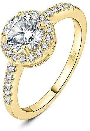 JewelryPalace Klassisch Rundschliff 1ct Zirkonia Halo Promise Ring Damen, Schmuck Set, Verlobungsring Damenring Silber 925 mit Stein für Frauen, Simulierte Diamant Jubiläum Eheringe Vergoldet 51