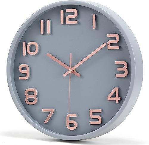 Wall Clock 12 Silent Non-Ticking Quartz Decorative Wall Clock 3D Large Number, Modern Style Good for Living Room & Home & Office Battery Operated(Gold)