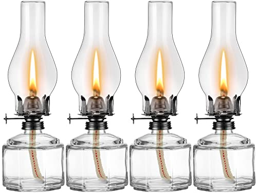 Yahenda 4 Pcs Large Oil Lamps for Indoor Use Hurricane Lamp, Clear, Silver