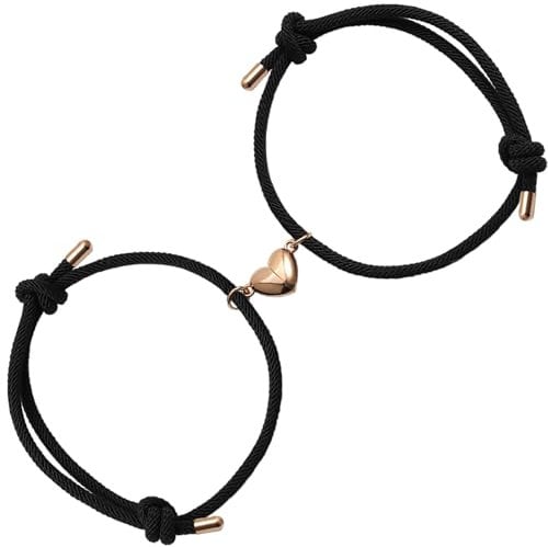 Joybands | Partner- & Freundschaftsarmbänder | 2er Set | Magnetische Edelstahl-Herz Hälften - Geschenkverpackung inklusive | Für Paare & Verliebte in Roségold/Schwarz