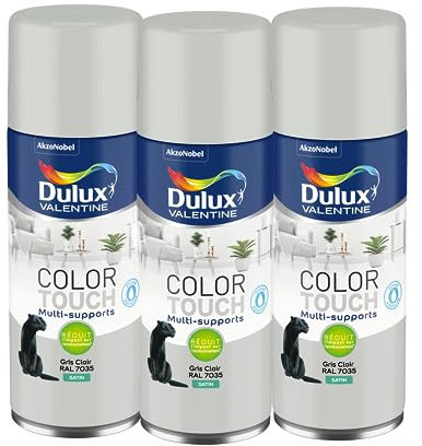 Dulux Valentine Peinture Intérieure et Extérieure Aérosol Color Touch - Satin Gris Clair 400 ml - Lot de 3