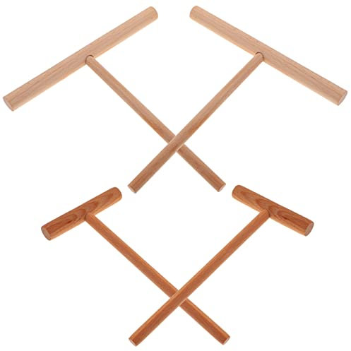 SHOWERORO Wooden Crepe Spreader 4pcs T Shaped Kitchen Pancake Tools Long Handle for Easy Use for Home Restaurant and Pancake Shops