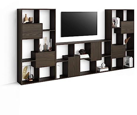 Mobili Fiver, Mur TV Iacopo, Noyer américain avec Portes, 321 cmx28 cmx160.8 cm, Meuble TV Design pour TV jusqu'à 65'' TV, Made in Italy