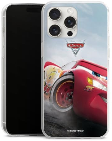 DeinDesign Silikon Hülle kompatibel mit Apple iPhone 15 Pro Max Case transparent Handyhülle Lightning McQueen 95 Offizielles Lizenzprodukt Cars