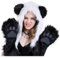 Malaxlx Damen Herren Winter Kunstpelz Flauschig Pelzigen Panda Tier Kapuze Mütze mit Ohren Schal Pfoten Prints Tasche Handschuhe 3 in 1 Combo