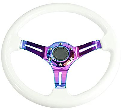 Volante Sportivo Auto,Volante A Calice Volante Chrome 350mm 14inch ADDOMINALI Volante Decorazione (Color : White)