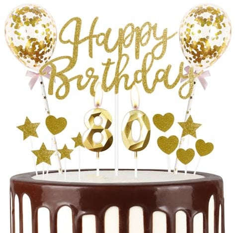 mciskin Gold 80th Birthday Decorations for Women Men,3D Number 80 Candle for Cake,Gold Cake Toppers for Women Men,Glitter Happy 80th Birthday Cake Toppers for Party Decorations Supplies