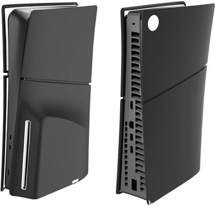 Faceplates Case Cover Silicone Skin Cover for PS5 Slim Console, Dust Cover Side Plates Silicone Protective Case for Playstation 5 Slim Accessories (Optical Drive Version - Black)