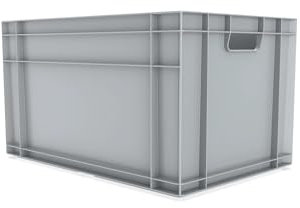 AUTORCE Euro Stacking Industrial Plastic Storage Boxes - 20Lt, 46Lt, 66 Lt Blue or Grey Heavy Duty Container Crate Box (66 Litres - 60x40x33 cm - GREY)