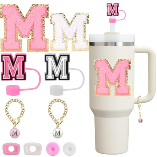 Mity rain 10-teiliges Set für Stanley-Becher-Zubehör – einschließlich Strohhalm-Abdeckkappe, Buchstaben-Anhänger, Buchstaben-Aufkleber, auslaufsichere Stopfen für Stanley-Dekorationen, Größe M, 1,2 l