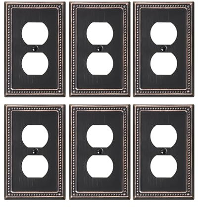 TREEWELL Duplex-Steckdosenabdeckplatte, Metallwandplatten für Steckdosen, 1-Gang-Buchsen-Lichtschalterabdeckung, Perlen, dekorative Schalterplatten und Steckdosenabdeckungen, 6 Stück
