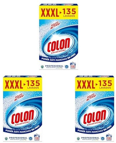 Colon Polvo Activo - Detergente para lavadora, adecuado para ropa blanca y de color, formato polvo - 135 dosis, 7.037 kg (Paquete de 3)