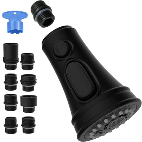 NIYATA Wasserhahn Aufsatz Küche 3 Funktionen, 9 Adapter, 360° drehbarer Brausekopf Küchenarmatur Ersatz, G1/2 Innengewinde, Schwarz, für Spüle, Waschbecken und Bad