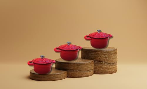 Lot de 3 mini cocottes en fonte émaillée rouge avec couvercle 17,5 x 12 x 9,5 cmHaute Température Four Pour Petits Plats