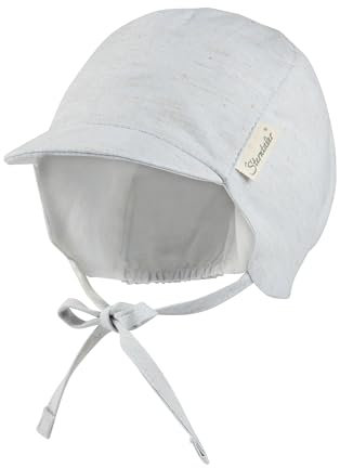 Sterntaler Schirmmütze Graumeliert - Jungen Mütze aus Baumwoll-Leinen-Mix - UV-Schutz 50+ Baby- und Kindermütze mit Ohrenklappen - Schirmmütze zum Binden - ab Geburt - hellblau, Größe 41
