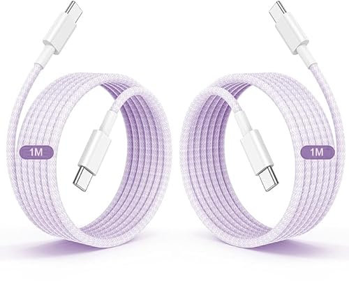 For [2 PACK] Lenovo Tab M10 (Gen 3), M10 Plus (3rd Gen) M11, M10 HD (Gen 2), Tab P11, P11 Pro, P11 Plus, P12, Charger cable Nylon Braided 1M (60W) USB C Charger Lead Fast Charging USB C Cable (PURPLE)