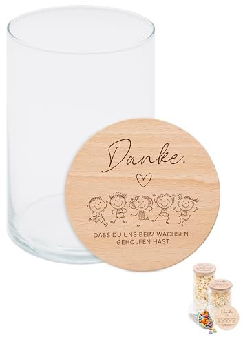 Bärenfreunde Personalisierte Vorratsgläser mit Deckel mit Gravur - Vorratsglas Personalisiert individualisiert für Kaffee, Tee, Sweets Geschenk Erzieherin Abschiedsgeschenk (Danke wachsen)