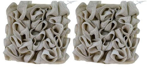 Fleurs de Douche, 2 en 1 éponge de Bain en Luffa et Mailles Fine, Gants Corps Carrés Exfoliant, avec Cordon de Serrage, pour Nettoyer et Lisser la Peau