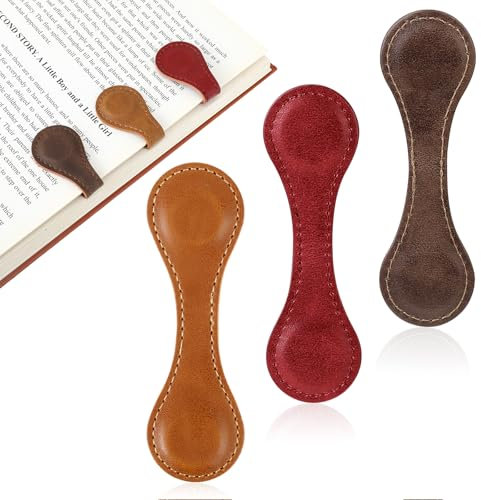 Bookmark 3 Stück Magnetische Lesezeichen Leder automatisches lesezeichen Vintage Leder Tragbares für Frauen Schüler/Lehrer Bücherwurm Buchliebhaber Lesergeschenk