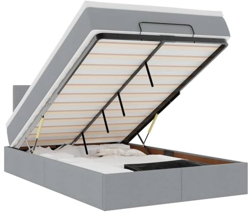 vidaXL Ottoman-Bett mit Matratze & LEDs Hellgrau 120x200 cm Stoff