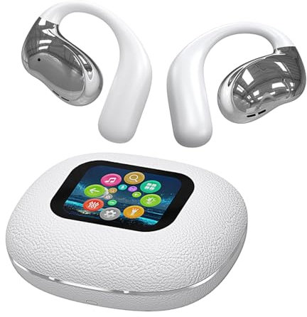 Wireless Bluetooth 5.4 Smart Touch Screen Open Ear Earbuds with Ear Hooks Over Ear Sport Earphones with Screen ENC Noise Cancelling Air Conduction Touchscreen Bluetooth Headphones for Gym Work Running
