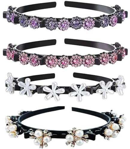 4 Pièces Bandeau Cheveux Femme Strass Serre Tete Femme Chic Zigzag Headband Serre Tête Avec Pinces Double Bangs Hairstyle Hairpin Bandeau Serre Tete Paillette Avec Clips pour Femmes