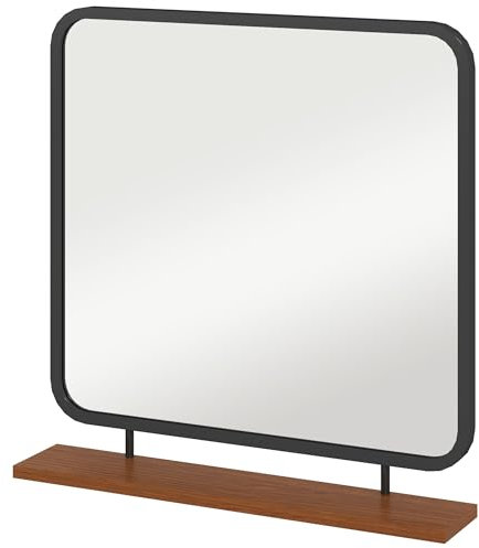 HOMCOM Wandspiegel 55 x 55,5 cm Flurpiegel mit Ablage aus Holz, rechteckiger Spiegel, Dekospiegel für Schlafzimmer, Badezimmer, Schwarz