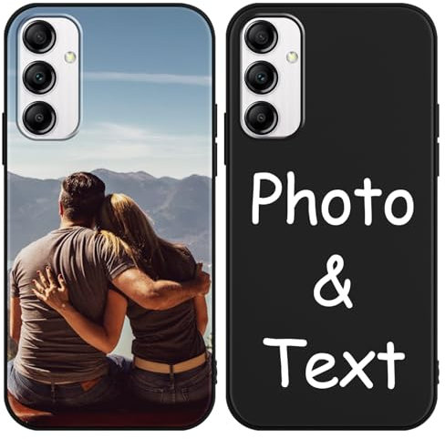 Phoona Personalisierte Handyhülle für Samsung Galaxy A14 5G 6,6'', Personalisiert Hülle mit Selbst Gestalten Foto Bild Schutzhülle, Personalisiert Text Silikon Case für Samsung A14 5G,Schwarz