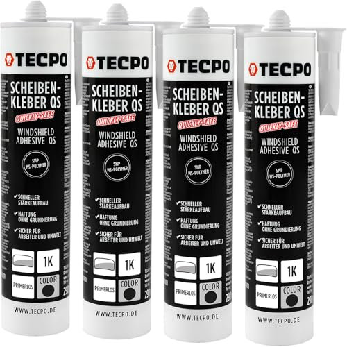 TECPO 4X Scheibenkleber Quickly-Safe, 290ml MS-Polymer primerlos mit Kleb- und Dichtstoff-Technologie Scheibenklebstoff - Elastisch witterungsbeständiger Klebstoff zum Verkleben und Abdichten