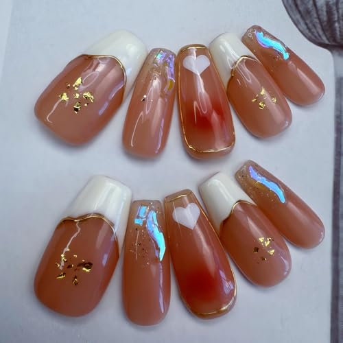 Custom Press On Nails - 10PCS+4pcs Replacement Luxury Handmade Designer Nail Art Reusable False Nails for Weddings Parties Everyday Glamour Adhesive & Gift-Ready Iron Box (Custom Design)