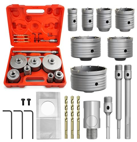 METOTY 22 Stück Bohrkrone Hohl Lochsäge-dosenbohrer set,30/40/50/68/82/100/110mm mit SDS Plus & Max Adapter Bohrkrone Steckdose,für Mauerwerk, Ziegel, Beton, Zement, Stein Concrete hole saw