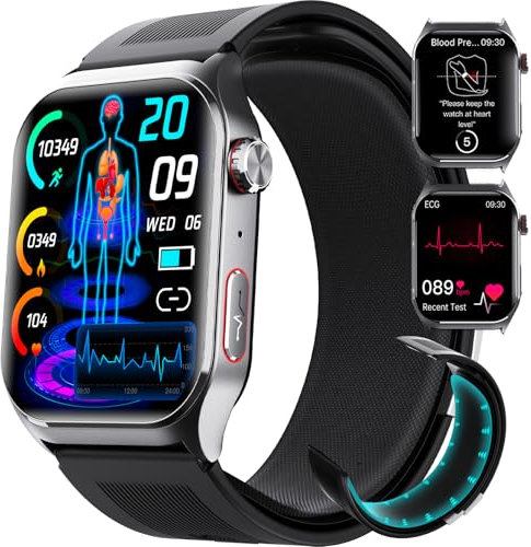 DRUOYIM Montre Connectée Homme Femme avec ECG+HRV/Mesure Ambulatoire De La Pression Artérielle 2.1 HD Smartwatch avec SOS/Fréquence Cardiaque/SPO2/Sommeil, 130+ Modes Sportifs, Podometre Android iOS