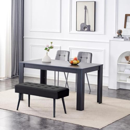 KOSY KOALA Dining Table and 2 Chairs With Bench, 2 Grey Velvet Chairs Wood Dining Set Furniture