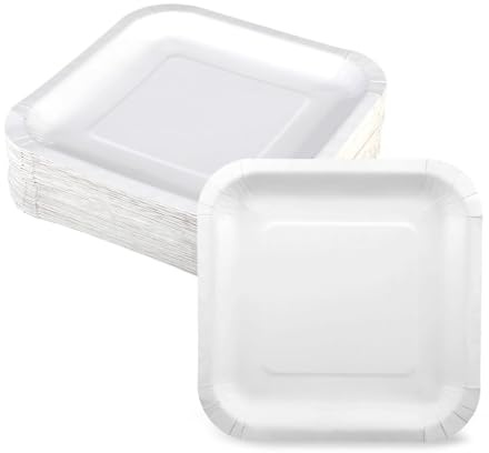 PaxCulina 100 Assiette Carton, Assiette Jetable, Biodégradable, Adapté aux Fêtes, Anniversaires d'Enfants, Mariages, Barbecues, Pique-niques et Autres Activités (9 pouces, 250 g/m², blancs)