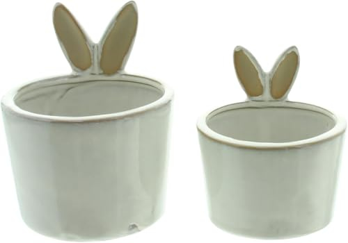 FRANK FLECHTWAREN Pflanzer Hasenohren, 2er Set, Porzellan, cremeweiß und beige Maße: Ø 10 x 7 cm, GH 11 cm, Ø 12 x 9 cm, GH 14 cm