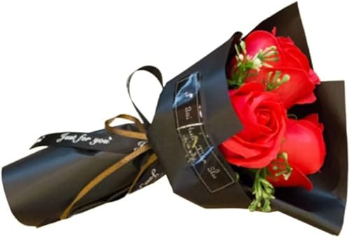 Rote 3 Köpfe künstliche Rosenstrauß Seife Blütenblätter Valentinstag Geschenke für Frauen Beste Freundin Freundin Geburtstag Weihnachten Valentinstag von Tochter Sohn Ehemann Künstliche Blumen