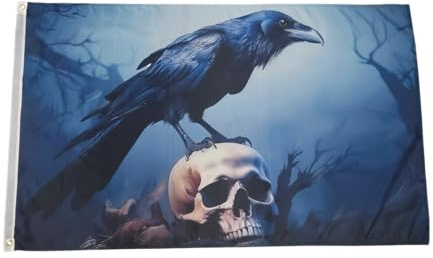Fahne Flagge Rabe Krähe schwarzer Vogel auf Schädel - 90 x 150 cm