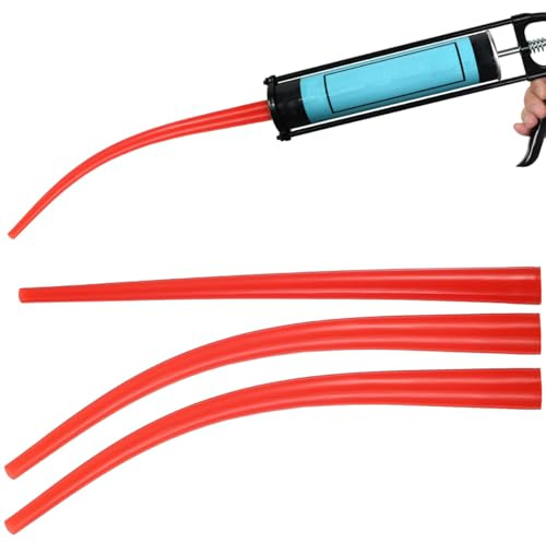 3Pcs Caulking Nozzle Tips: Extra Long Flexible Caulk Extension Tubes for Reach Hard Places Precision Glue Applicator Replacement Set for Sealant Grout Repair Window Door, Red (10.2 Inch)
