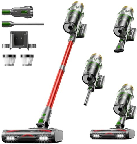 Avalsor Aspirateur Balai sans Fil 65Min 650W/55kPa | Aspirateur Sans Fil Écran LED, Vidage en 1 Geste avec Raclette, Station De Charge Murale, Bac 1,8L Filtration 8 Phases,Rouge