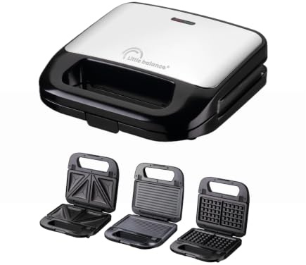 LITTLE BALANCE 3039 Waffle & Snack, Gaufrier 3 en 1, Gaufre, Croque Monsieur, Paninis, Sandwich, 3 plaques interchangeables, Sans PFAS, Compact, Rangement vertical, 750 W, Noir