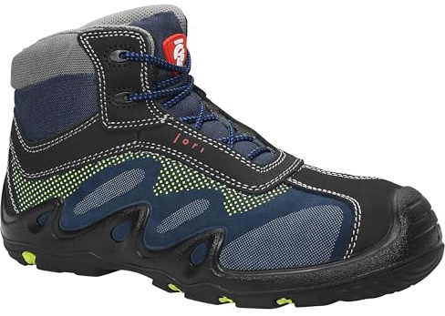 JORI Sicherheitsschuhe Harvey Mid S3L, Damen und Herren, Leder, Kunststoffkappe (Leichter als Stahlkappe), leicht, sportlich 43, Schwarz-Blau-Gelb